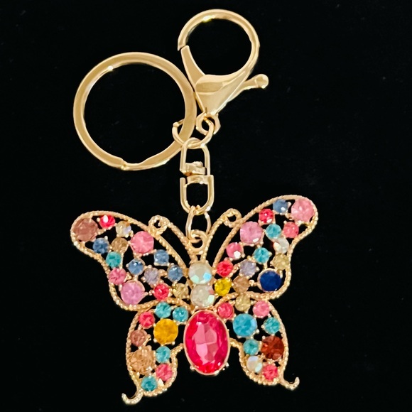 Boutique Accessories - Butterfly Bag Charm/Keychain with Multicolor Gemstones NEW